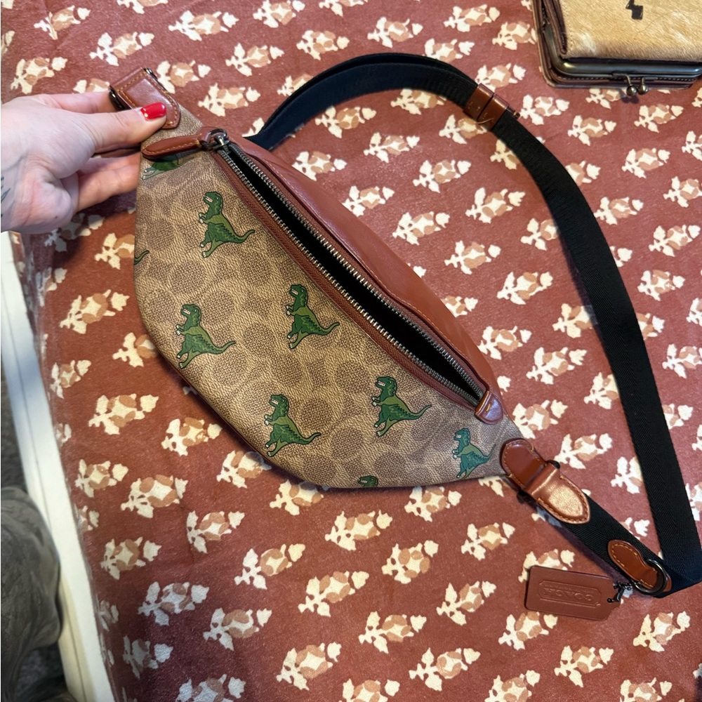 Coach Tan and Green Dinosaur Crossbody Bag
